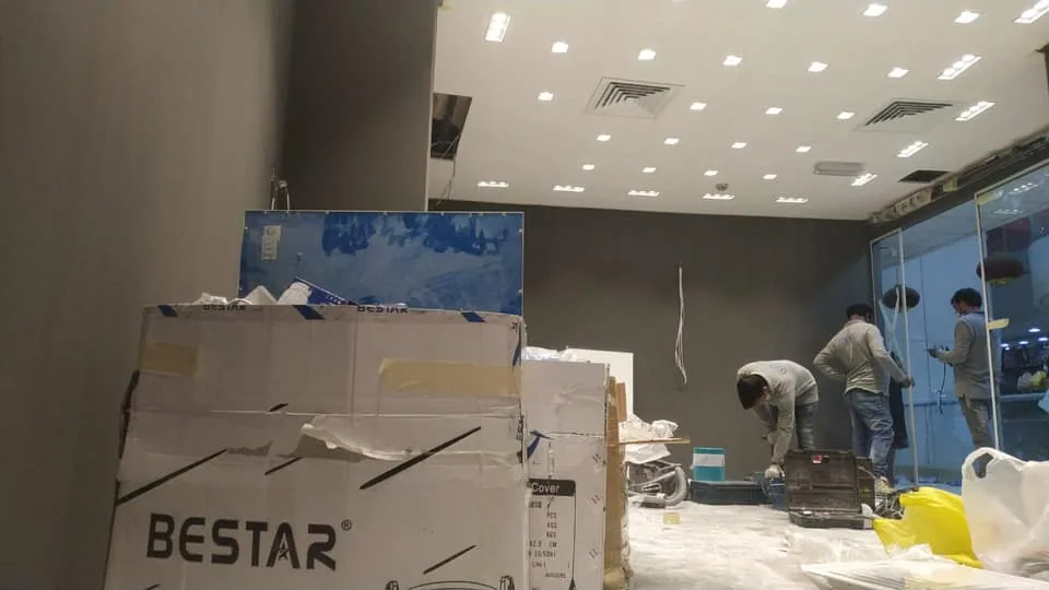 Retail interior construction materials and equipment on site